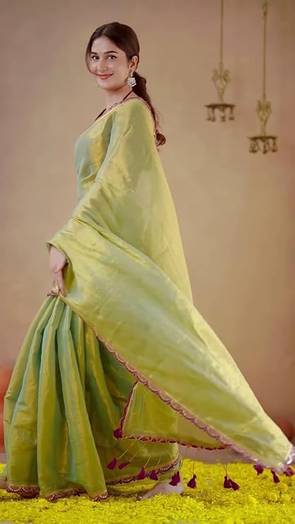 Yashika Women Chanderi Silk Solid Lace Boder Saree With Unstitched Blouse Piece |saree for Women | New Sari | Latest Saree