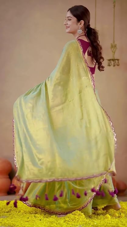 Yashika Women Chanderi Silk Solid Lace Boder Saree With Unstitched Blouse Piece |saree for Women | New Sari | Latest Saree