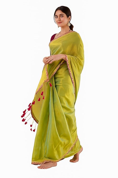 Yashika Women Chanderi Silk Solid Lace Boder Saree With Unstitched Blouse Piece |saree for Women | New Sari | Latest Saree