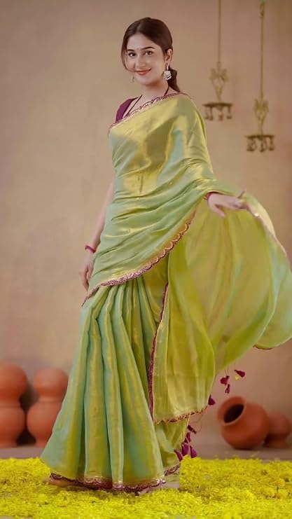 Yashika Women Chanderi Silk Solid Lace Boder Saree With Unstitched Blouse Piece |saree for Women | New Sari | Latest Saree