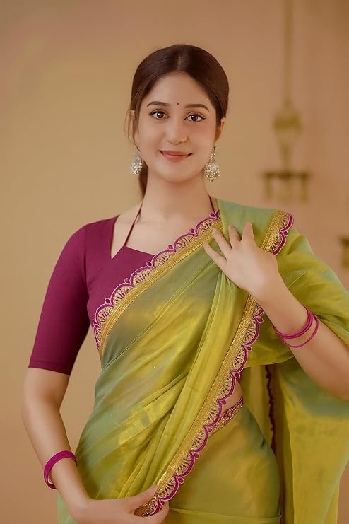 Yashika Women Chanderi Silk Solid Lace Boder Saree With Unstitched Blouse Piece |saree for Women | New Sari | Latest Saree